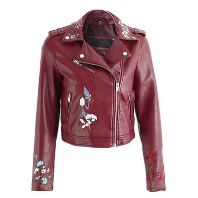 Embroidered Vegan Leather Jacket (4 Colors)